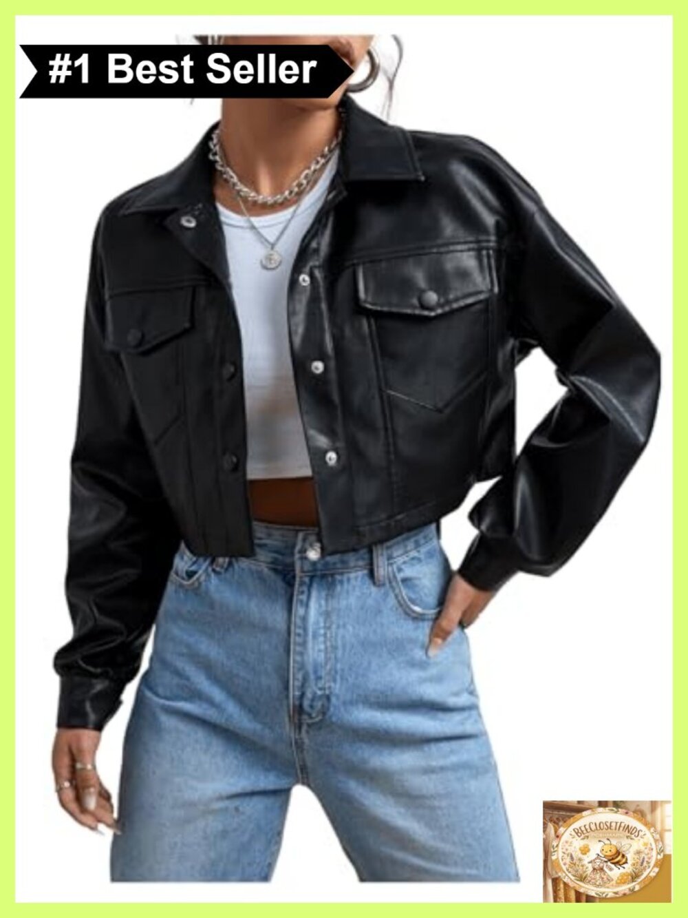 Faux Leather Cropped Moto Biker Jacket Button Down Y2K Streetwear